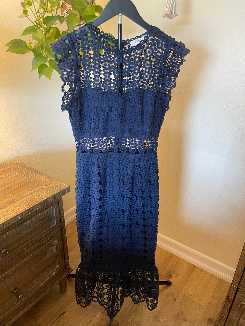 Petal & Pup Lauren Lace Navy Floral Crochet Midi Dress